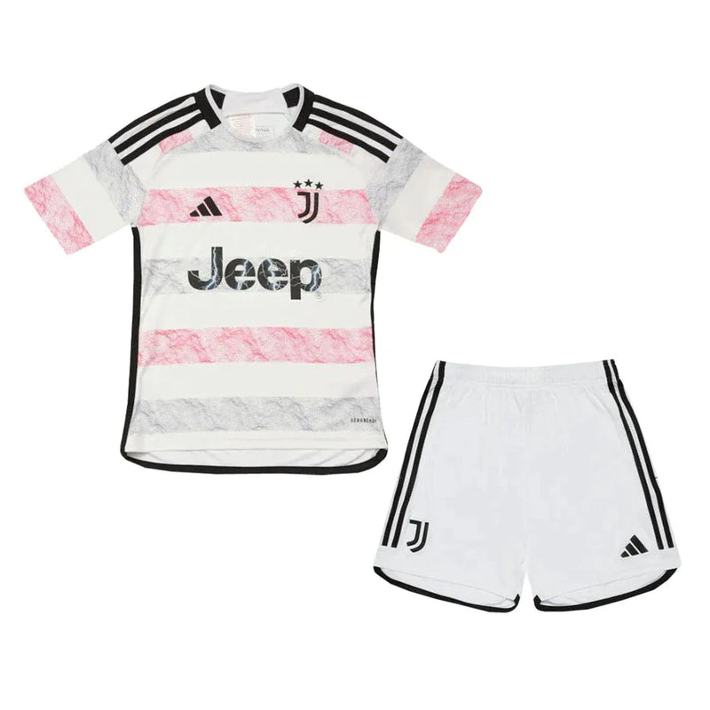 Conjunto Infantil Juventus ll 2023/24 Branco e Rosa - Modelo Torcedor